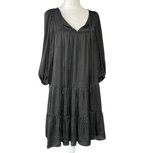 Ophelia Roe Dress Womens Large Black Boho Tiered Babydoll Gothic Leopard Pattern